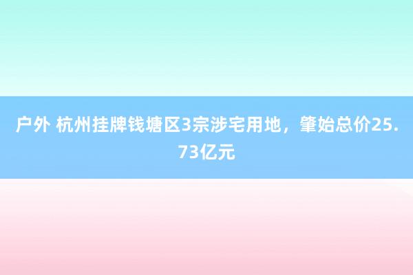 户外 杭州挂牌钱塘区3宗涉宅用地，肇始总价25.73亿元