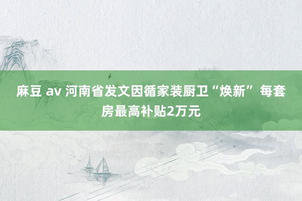 麻豆 av 河南省发文因循家装厨卫“焕新” 每套房最高补贴2万元
