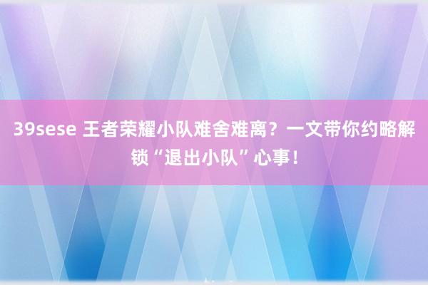 39sese 王者荣耀小队难舍难离？一文带你约略解锁“退出小队”心事！