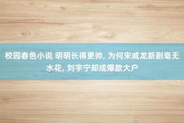 校园春色小说 明明长得更帅, 为何宋威龙新剧毫无水花, 刘宇宁却成爆款大户